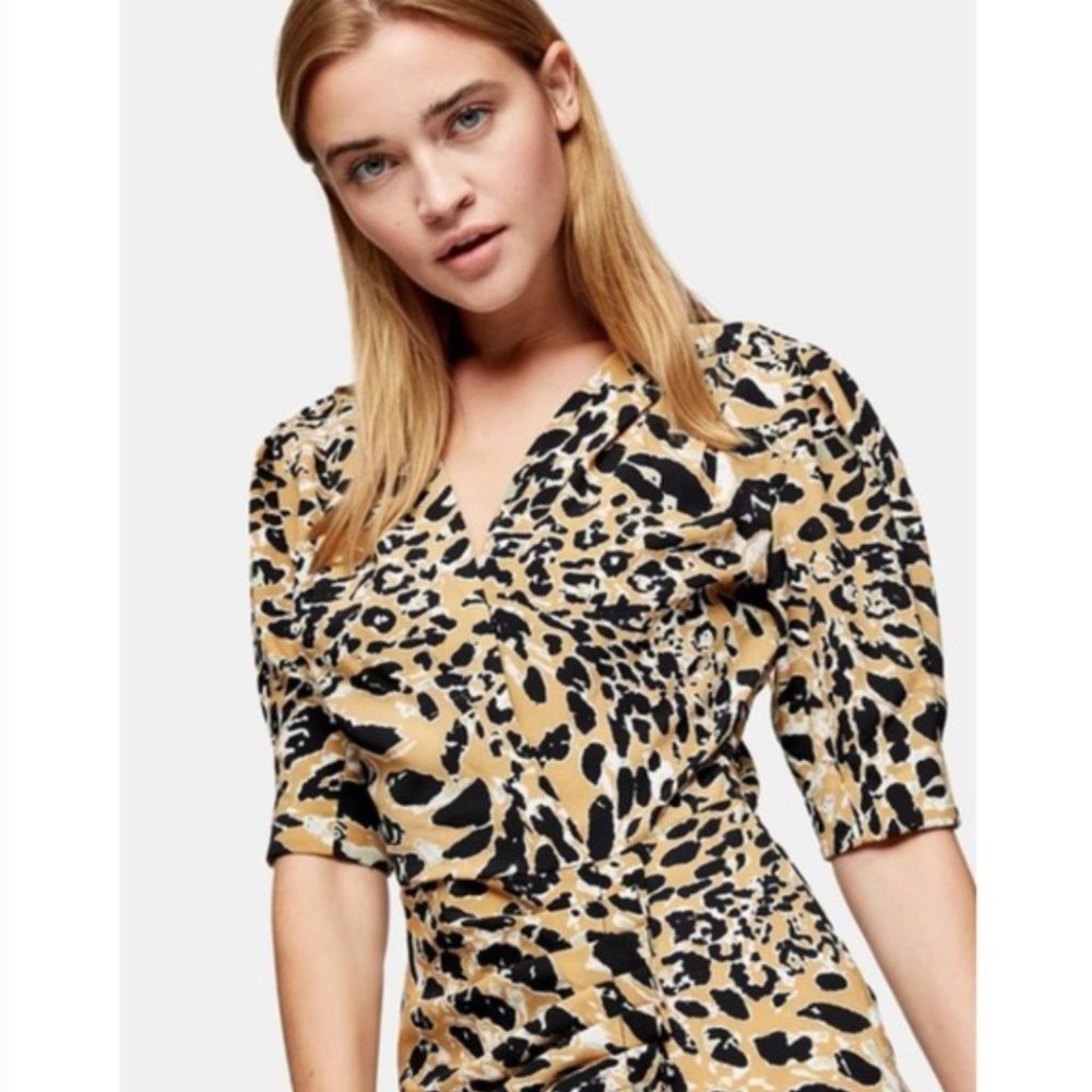 NWOT Leopard Print Mock Wrap Midi Dress - Picture 5 of 6